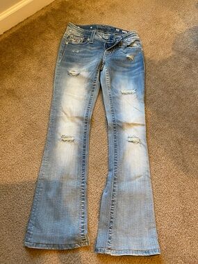 Miss Me Blue Distressed Flare Jeans